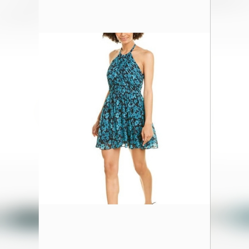 Love by theia a line chiffon backless dress 12 black blue floral cocktail dress